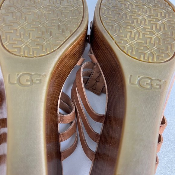 UGG Mattie Womens Platform Wedge Strappy Sandals Tan Brown Leather size 10 - Picture 15 of 16